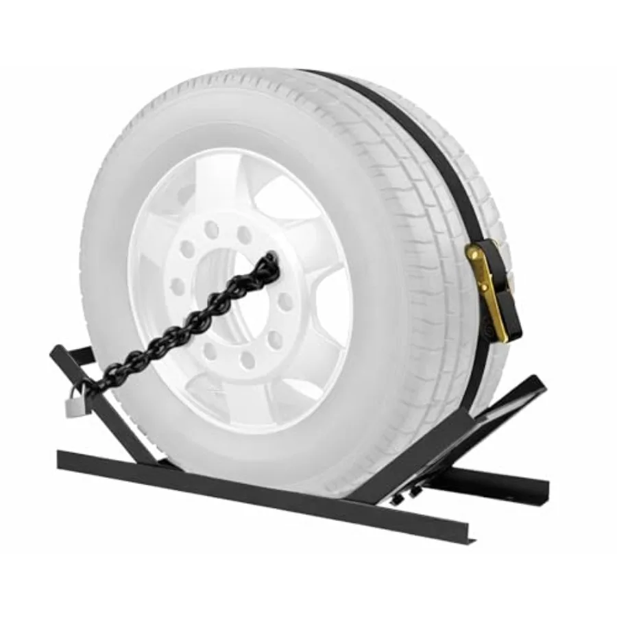 

Semi Truck Spare Tire Rack Commercial Truck Tire Storage Rack Tractor Trailer with Ratchet Strap Chain and Lock