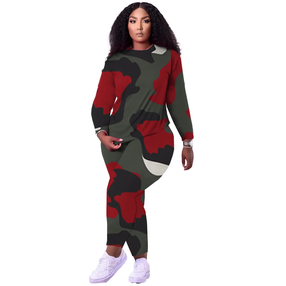 Camouflage Tracksuit Women Two Piece Set Autumn Long Sleeve Pullover Top and Pants Set Sweat Suit Female Lounge Wear