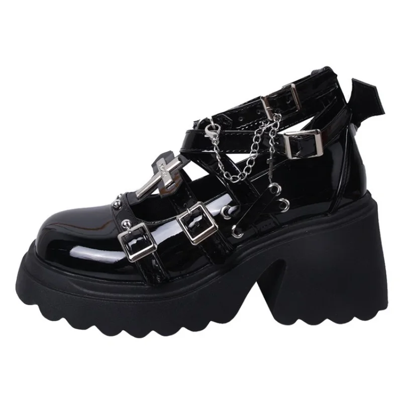 Nity Decor Chunky Platform Punk Ankle Boots Women 2024 Winter Pu Leather Black Boots Woman Metal Buckle Gothic Shoes