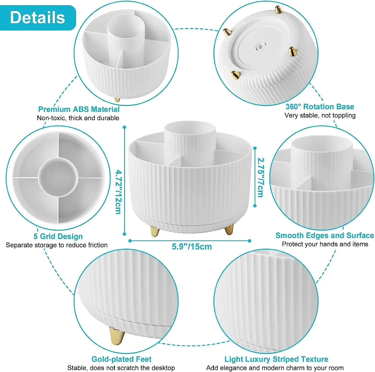 Portalápices con rotación de 360 grados, 5 ranuras, organizador de bolígrafos de escritorio de oficina, taza de lápiz multifuncional, soporte para