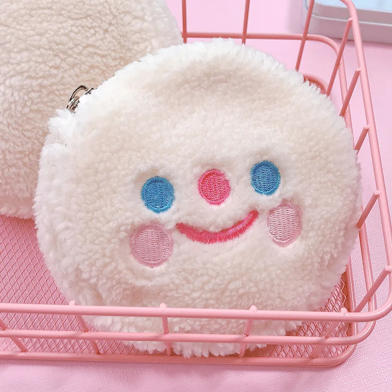 2023 Hot Cute Cartoon Clouds Smiley Crossbody Coin Purse Embroidered Lambswool Coin Key Bag Wallet Plush Cosmetic Storage Bag