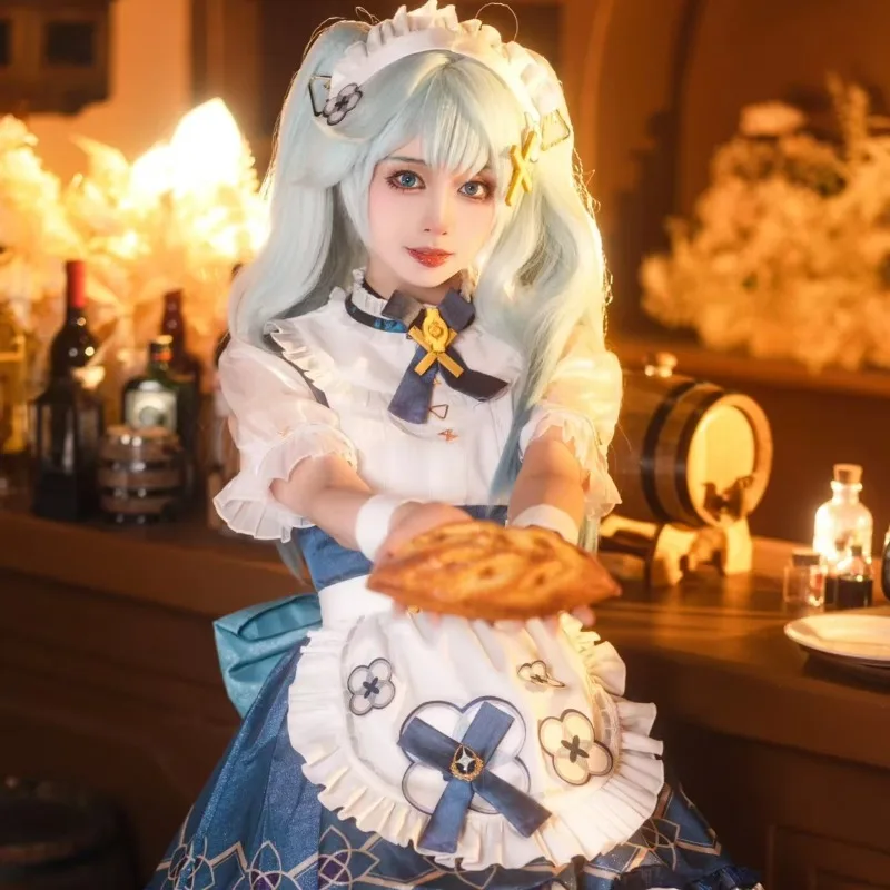 

Genshin Impact Fanart Faruzan Cosplay Game Café Maid Cute Blue Lolita Dress Full Set Long Wig Role Play Outfit Christmas Party