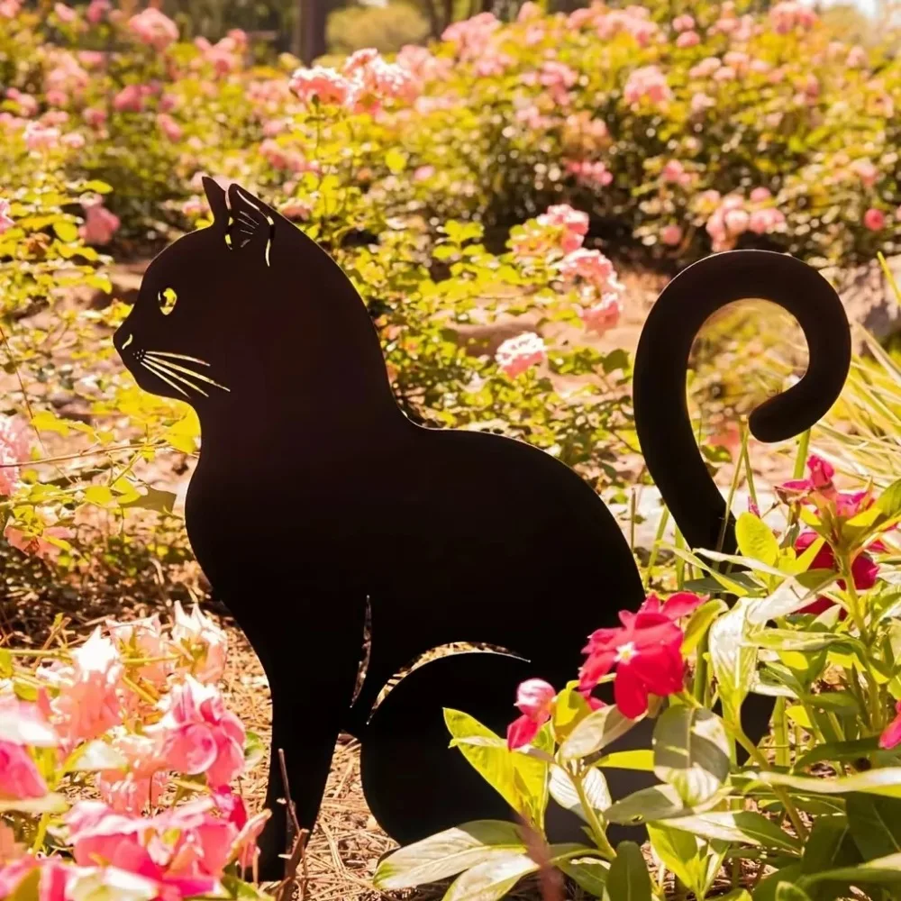 Exclusive Cute Cat Garden Decorative Silhouette - Tiki-Inspired Cat Family Garden Stakes | Perfect Outdoor Statues for Garden