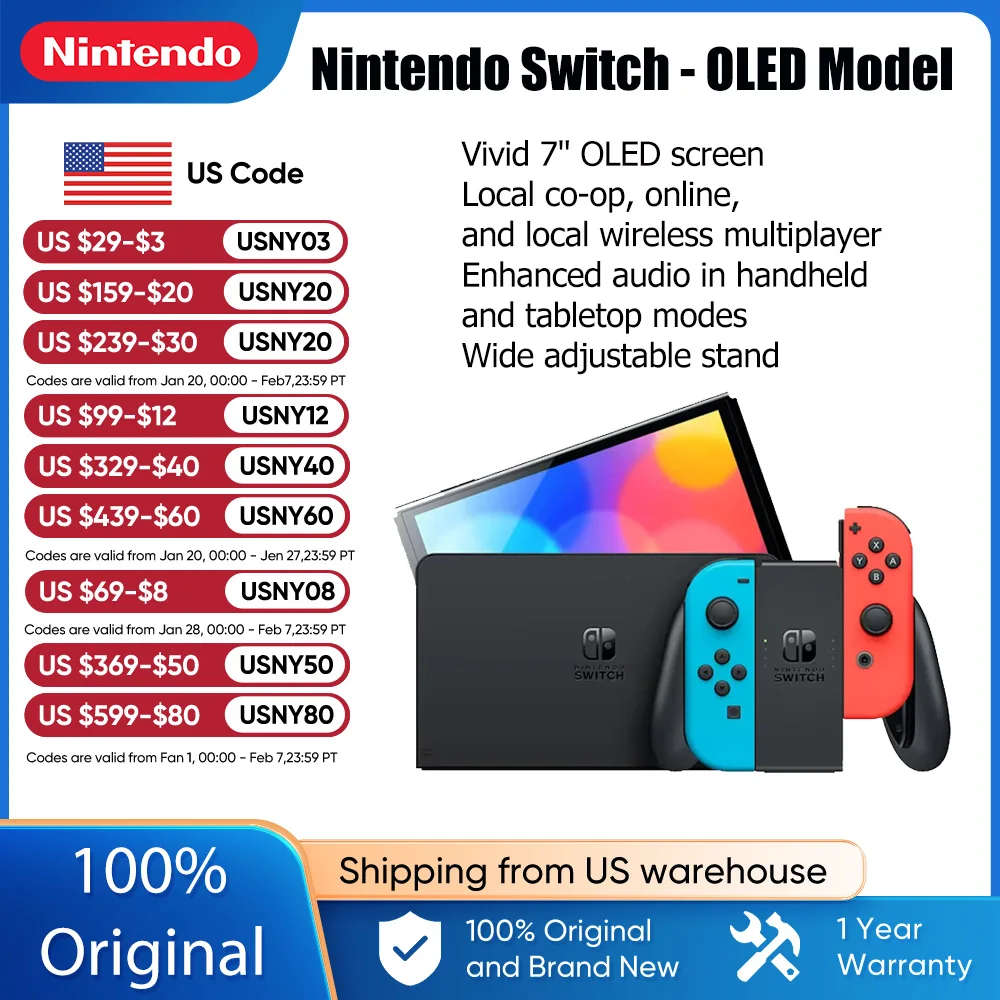 Nintendo Switch OLED Model Video Game Console with White Joy-Con 7 Inch OLED Screen Adjustable Console TV Tabletop Handheld Mode