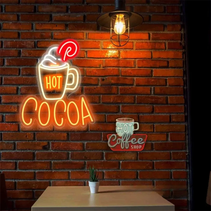 Hot Cocoa Neon Sign,Hot Coffee & Cocoa Bar Neon Light,Coffee Bar Signs,Cafe Bar Christmas Decor,Home Bar Caffee Drink Shop Room