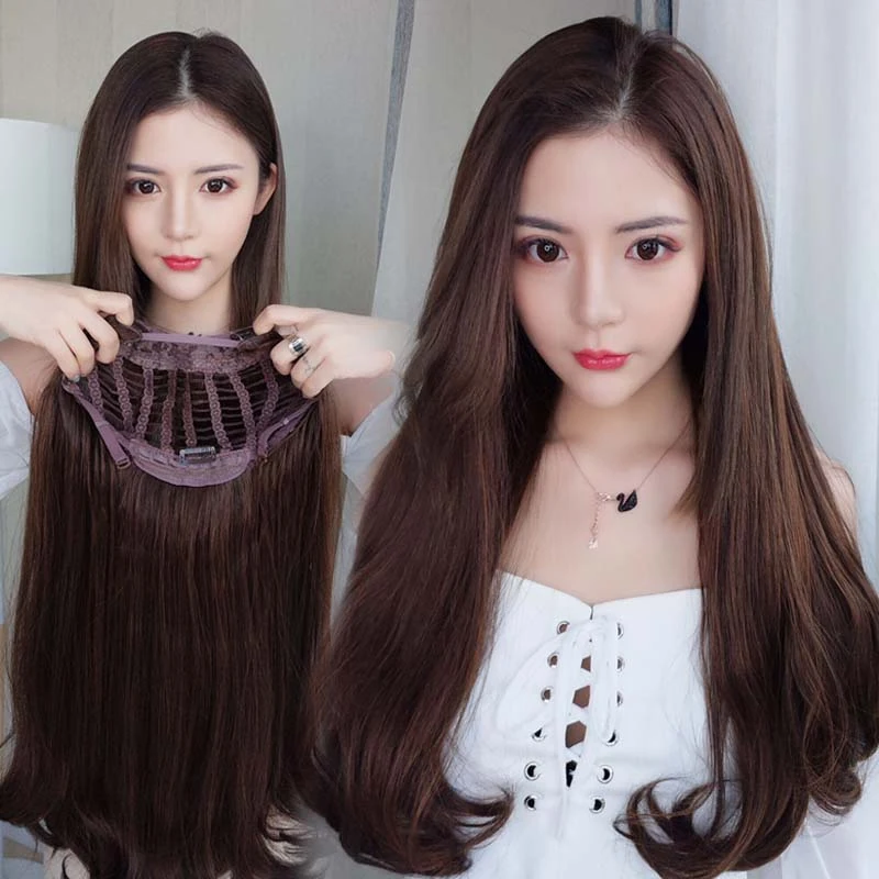 Synthetic Hair Extension U-shaped Half Headgear Long Straight Hair High Temperature Fiber Clip Hair Extension Natural Breathable