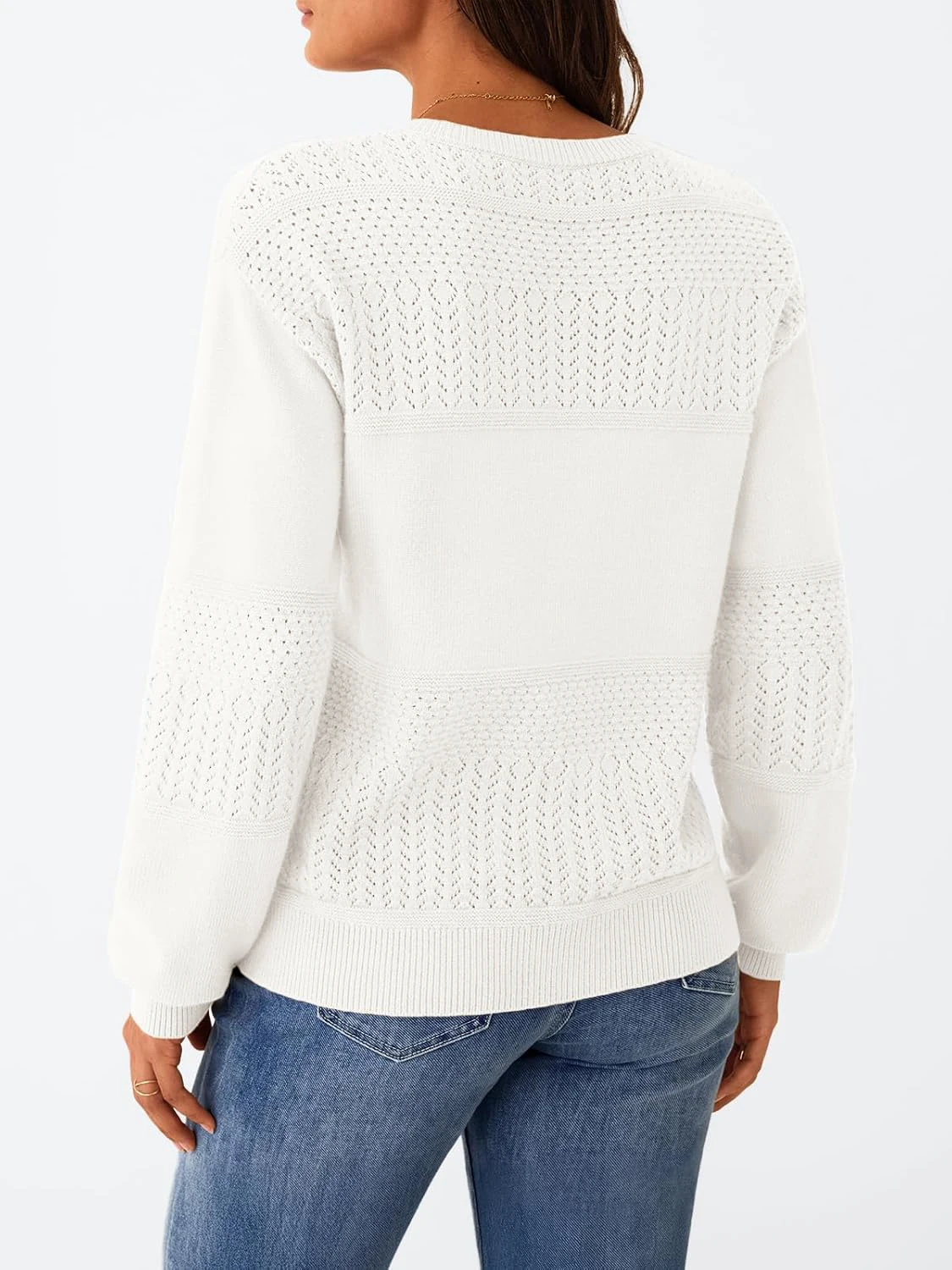 

Women's Autumn Winter V-Neck Hollow Knitted Sweater Loose Casual White Breathable Knitted Sweater
