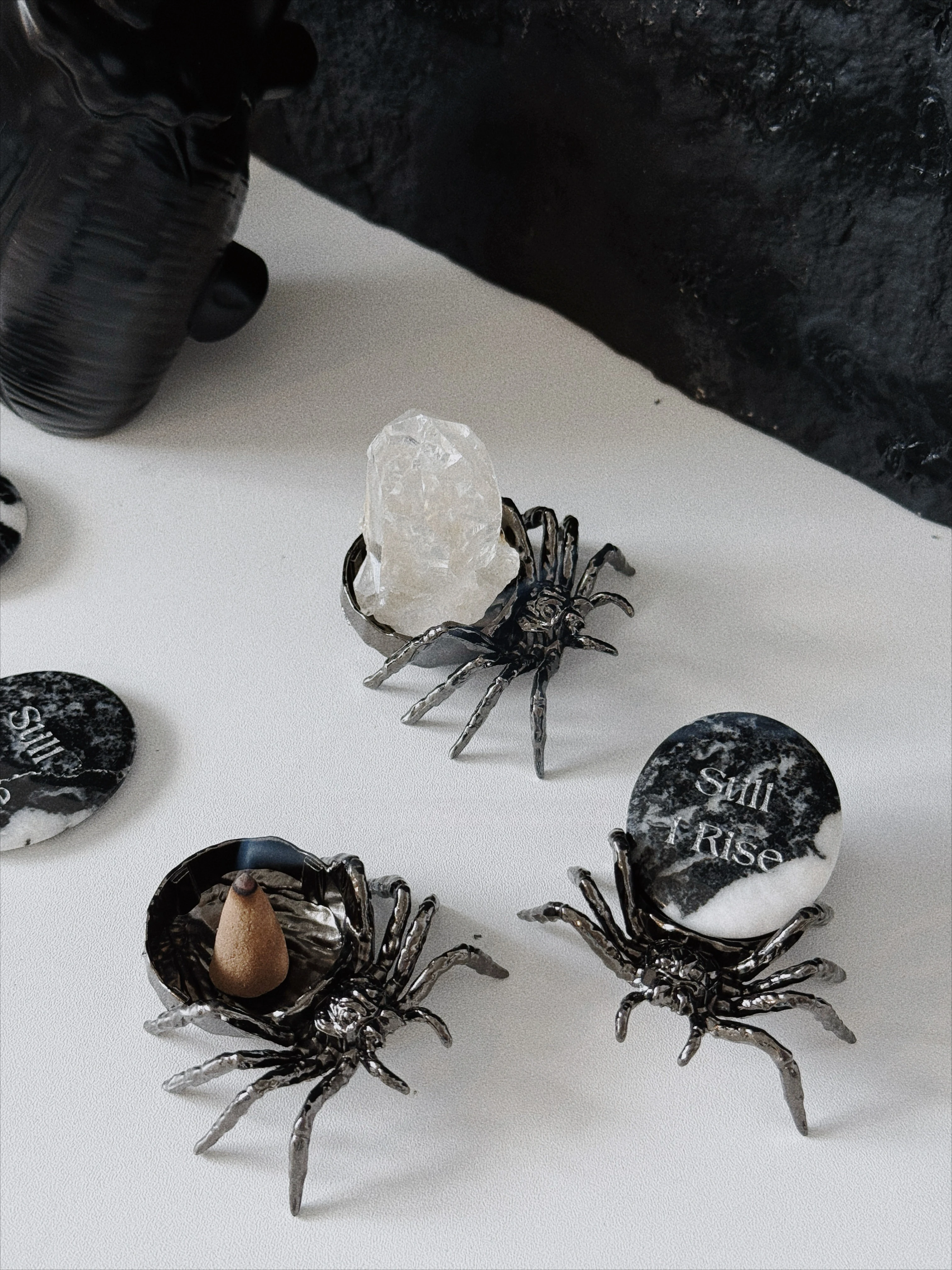 Metal Spider · Crystal Ball Jewelry Tray Vintage Gothic Dark Rough Stone Stand Aroma Tray