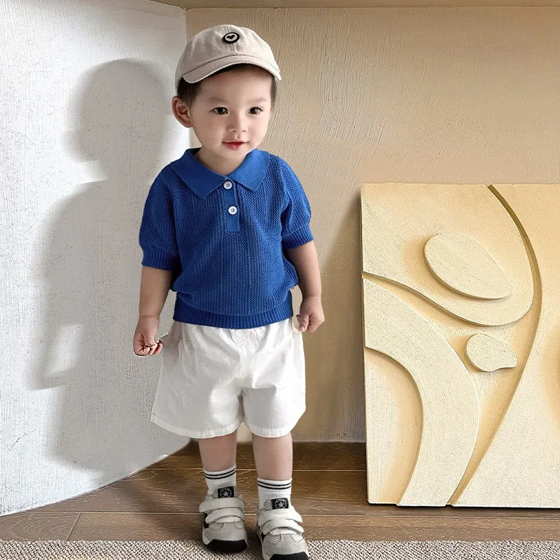 Baby Boys' Summer Set Fashion New Style Children's Hollow Short Sleeve Thin Knitted Top+Casual Shorts 2-piece Set 80-140cm