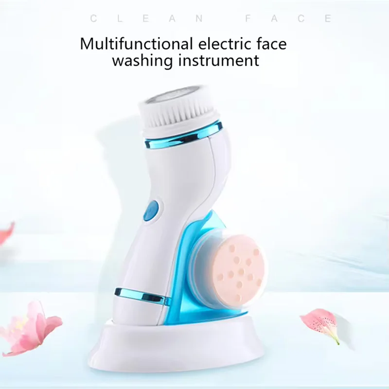 Cepillo de lavado de cara de silicona eléctrico portátil 4 en 1, herramienta multifuncional para el cuidado de la piel, masaje de limpieza de poros faciales