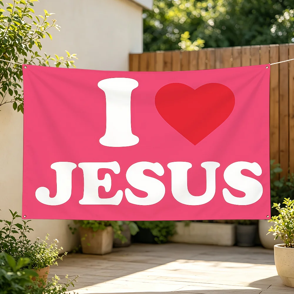 I Love Jesus Flag Tapestries Halloween For Classroom Dormitory Camping Picnic Party Cheering Home Indoor Outdoor Decor
