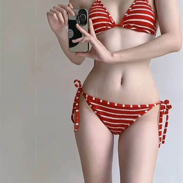 

Новый женский купальник в красную полоску, горячий источник, сексуальное бикини в стиле чистых отпуска