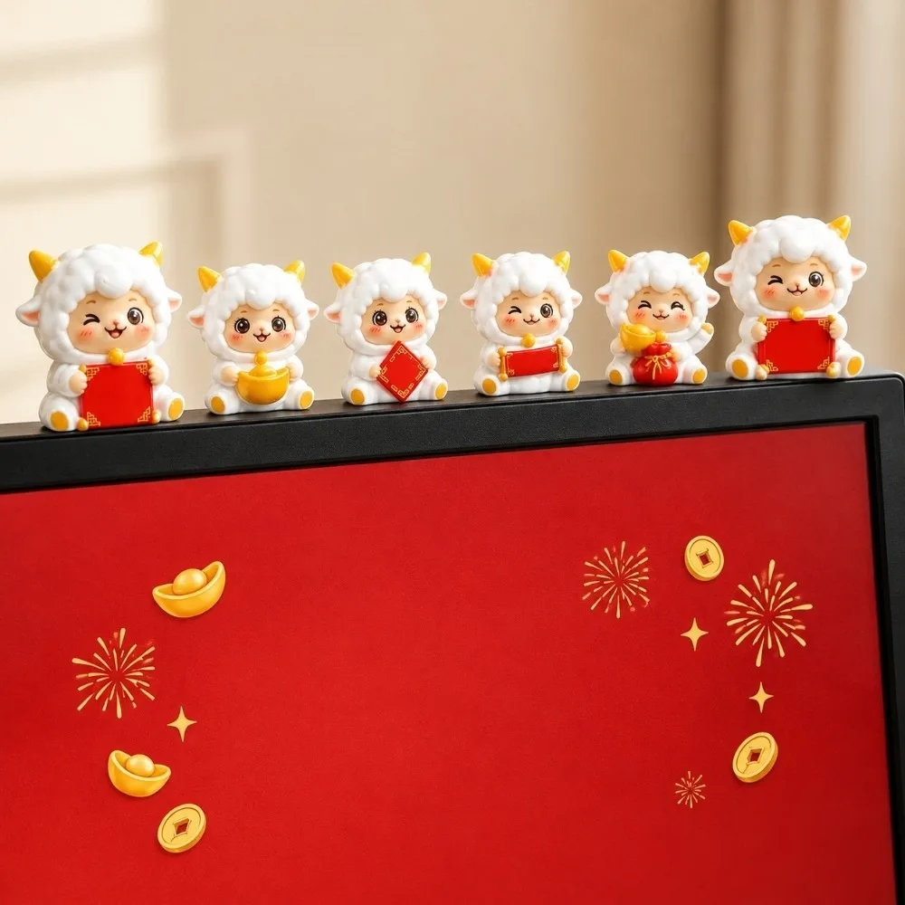 Resin Year of The Goat Ornament Lucky Theme Cartoon Zodiac Figurines Cute Design Adorable Style Mascot Ornament Desktop Ornament