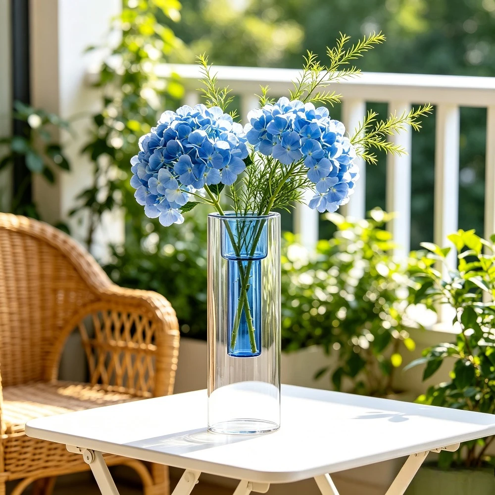 Double Layer Cylinder Glass Vase Modern Color Inner Tube Clear Glass Flower Vase Tabletop Floral Container Home Wedding Decor
