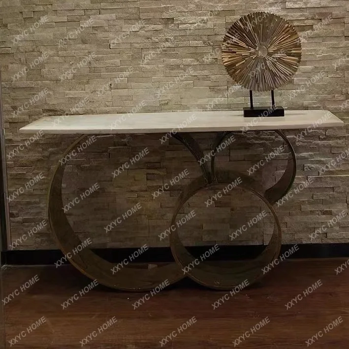 

Элегантный роскошный стол для прихожей из нержавеющей стали и мрамора. Простой стол для прихожей.