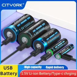 CITYORK 1.5V Li-ion USB Rechargeable Battery AA AAA C/D Size Lithium Battery with  Type-C Charging For Toy Mouse Heater Radios