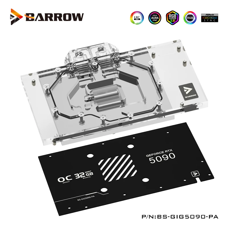 Barrow GPU Waterblok voor Gigabyte RTX 5090 D GAMING, WINDFORCE 32G Grafische Kaart Koeler Met Achterplaat, 5V, BS-GIG5090-PA