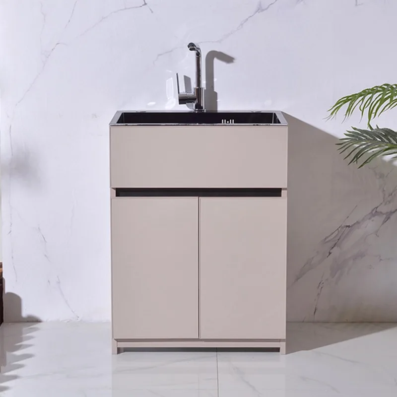 

Nordic Stainless Steel Balcony Sink Cabinet Modern Simple Laundry Basin Kitchen Cabinet Bathroom Furniture مطابخ خشب جاهزة FYKC