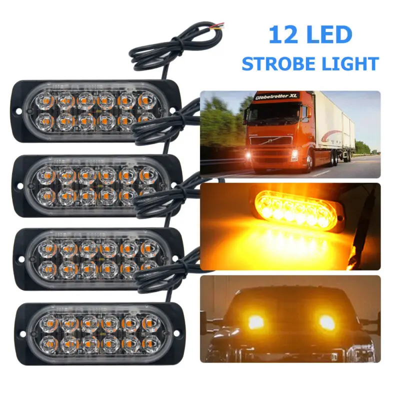 

1pcs 12Led Car Strobe Warning Light Amber Strobe Grille Flashing Lightbar Truck Car Beacon Lamp Traffic Light 12V 24V Car Lamp