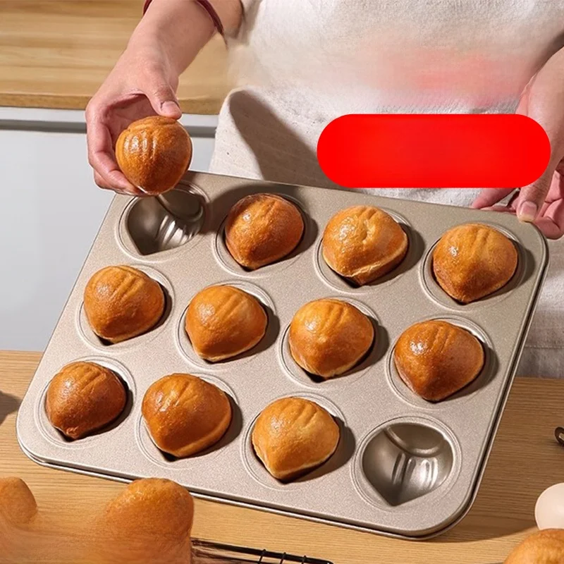 Molde para Hornear de Grado Alimenticio, 12 Cavidades, para Pastel de Arroz al Vapor, Crema de Castañas, Bandeja para Hornear Apta para Horno, Antiadherente, Cortador de Galletas Madeline