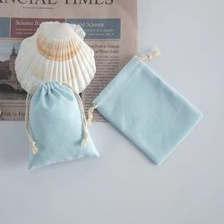 10Pcs/Lot Bulk Blue Small Jewelry Accessory Organizer Pouches Birthday Wedding Ring Earring Gift Natural Cotton Drawstring Bags