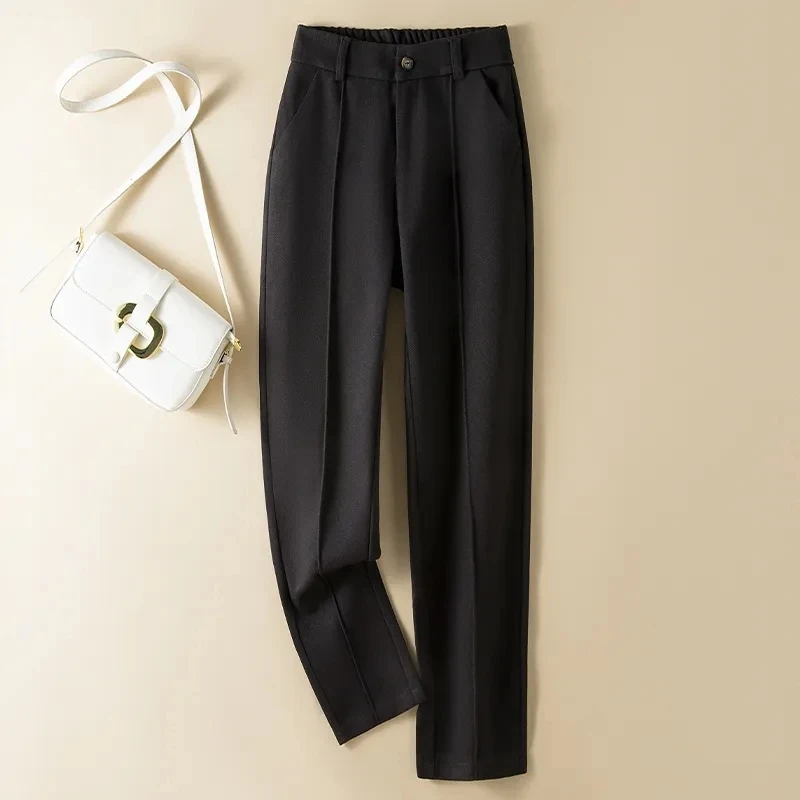 Woolen Herringbone Harem ดินสอเอวสูงเกาหลีแฟชั่นผู้หญิงกางเกง Casual Office Lady กางเกงหนากางเกงสําหรับสตรี