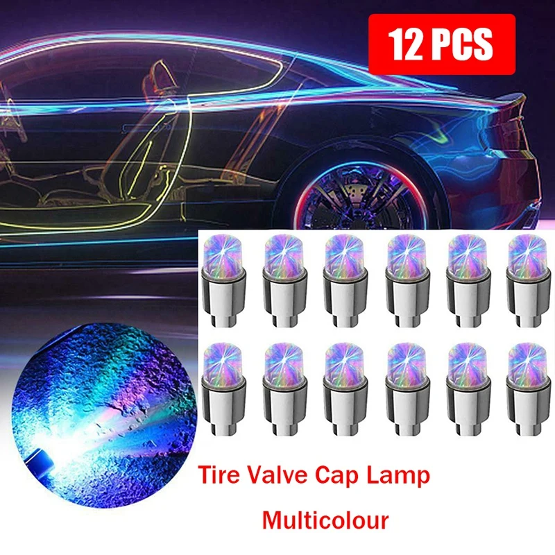 12 Pcs Universal Led Wheel Lights Flash Light Tire Valve Cap Lamp For Car Trucks Motorcycle Bike Multicolor