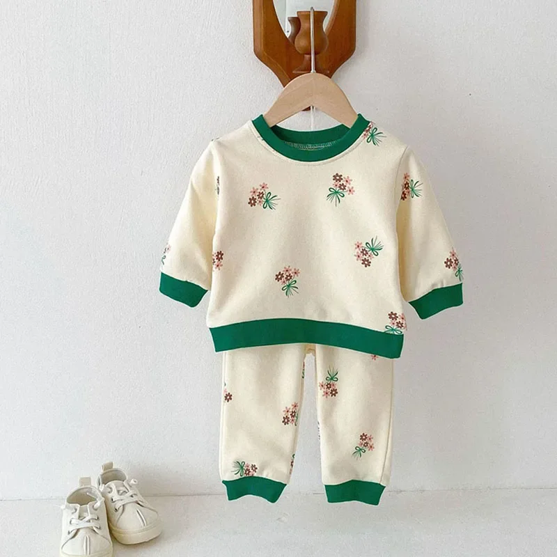 2024 Autumn New Baby Clothing Set Fashion Floral Print Cotton Infant Children Suit Girls Boys Clothes Set Kids Outfit