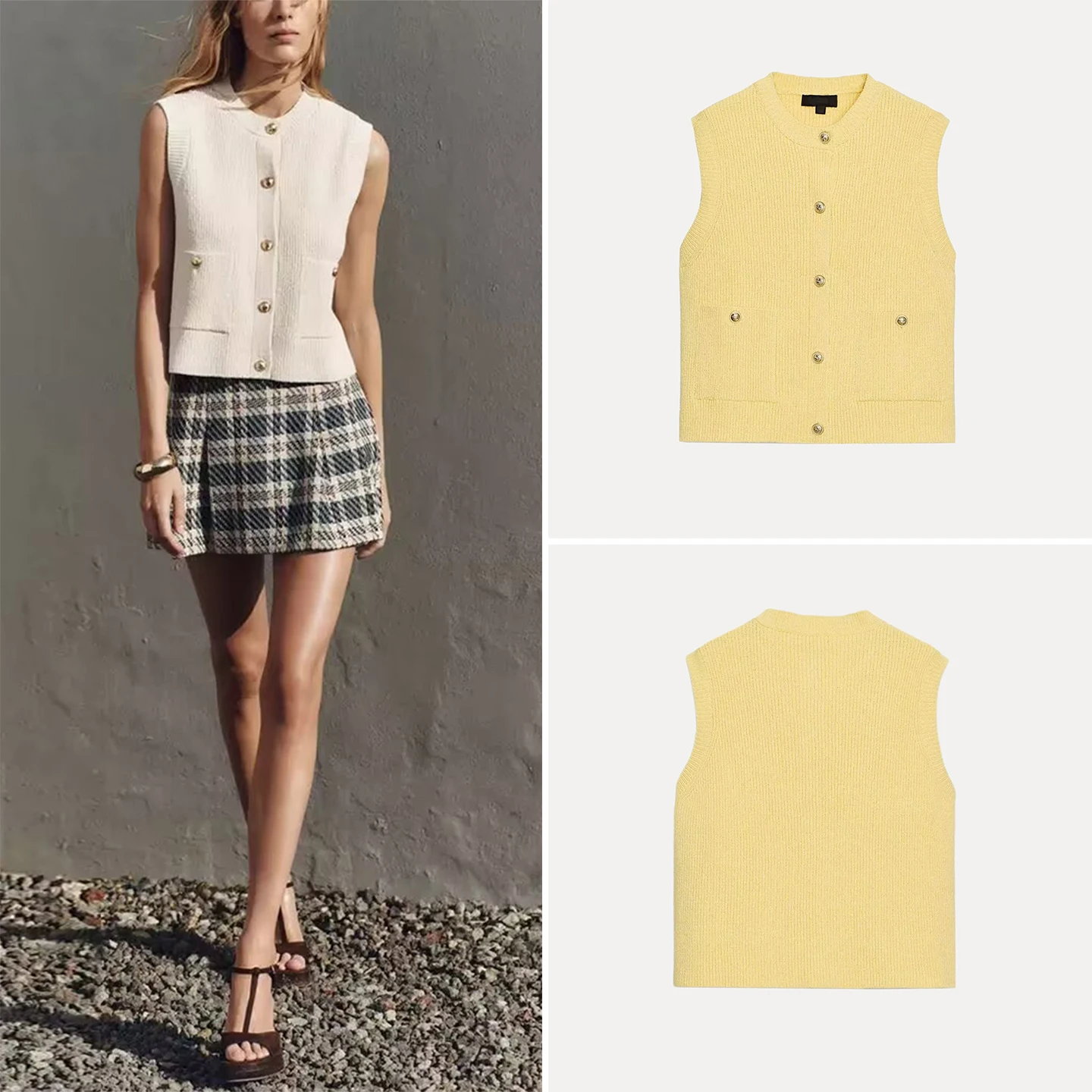 

Z 2025 New Faion Women's Knitted Vest Svel Versatile Personalized Daily Commute round Ne Single Button Pure Color