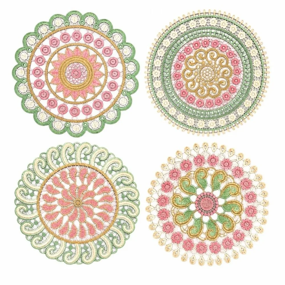 Vintage Embroidery Lace Doily Placemat Colorful Round Lace Coaster Table Cloth Mandala Hollow Table Cup Mat Home Decor