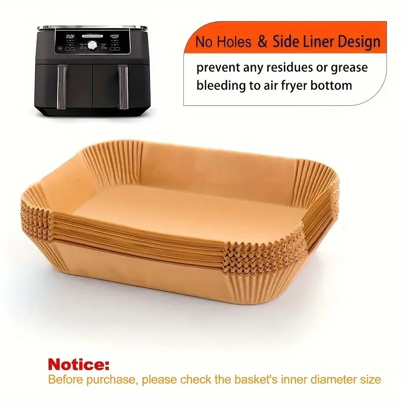 بطانات مقلاة هوائية مستطيلة كبيرة جدًا - غير لاصقة، سهلة التنظيف، موفرة للمساحة، آمنة للفرن، سلال ورقية للاستعمال مرة واحدة وbo