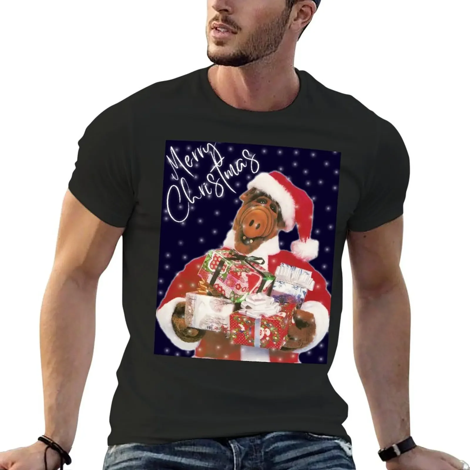 ALF Weihnachts-T-Shirt, Anime-T-Shirts, Grafik, Übergröße, Kleidung, Hemden, Herren, Grafik