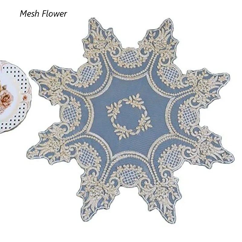 NEW Embroidery table place mat Christmas Flower rose Cloth mesh dining placemat coaster kitchen Table decoration and accessories