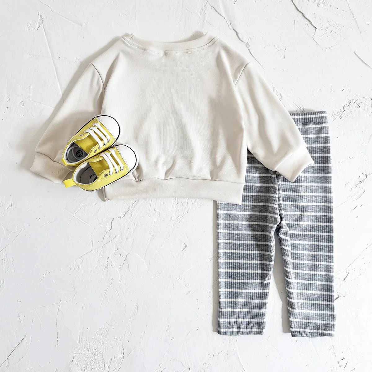 Newborn Casual 2Pcs Outfit Kids Rainbow Letter Print Sweatshirt Grey White Striped Elastic Pants Set