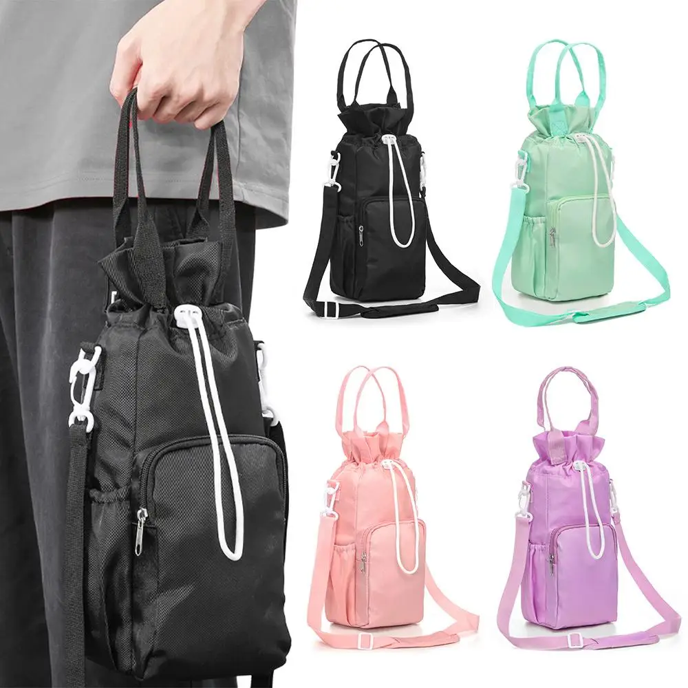 Tumbler Water Bottle Carrier Bag Adjustable Shoulder with Phone Pocket Sling Sleeve Holder Crossbody Drawstring with Hand Strap