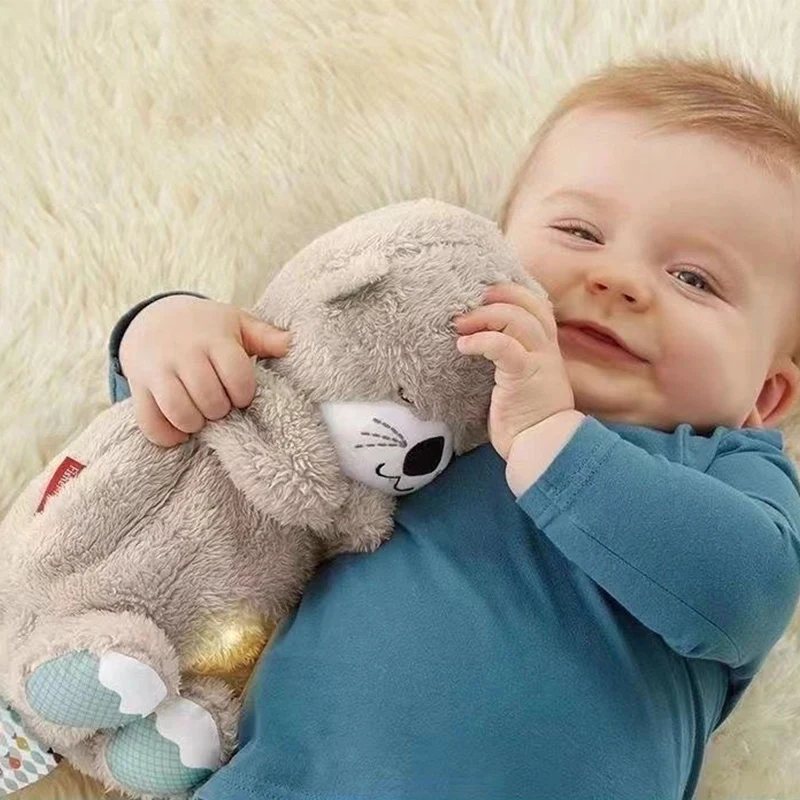 Breathing Bear Baby Soothing Otter Plush Doll Toy Baby Kids Soothing Music Baby Sleeping Companion Sound and Light Doll Toy Gift