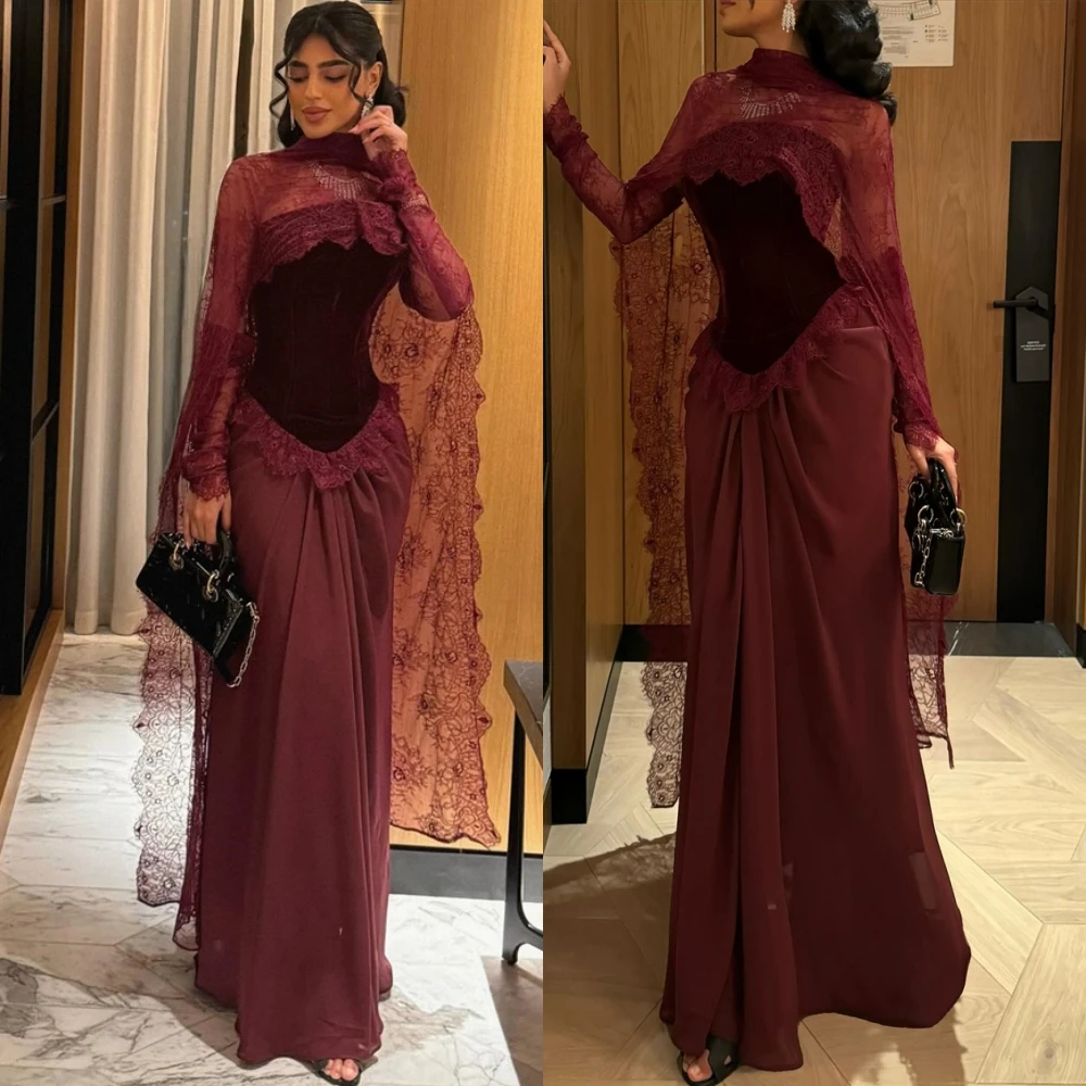 فستان سهرة جيرسي فاخر مخصص رائع بياقة عالية وأكمام طويلة فساتين لحضور الحفلات الموسيقية الحديثة سويب تراين فساتين المناسبات الخاصة