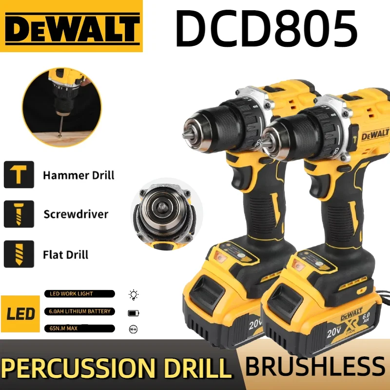 DEWALT Bateria 20V Lítio Recarregável Brushless Chave de Fenda Elétrica Compacta Broca de Mão Furadeira de Impacto DCD805