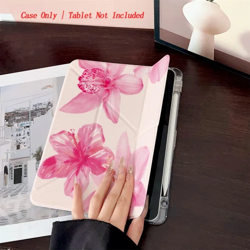 Imagen 2 del producto Funda para iPad con patrón de flores rosas suaves de acrílico con pliegue en Y para Apple iPad de 10,2/10,9 pulgadas a prueba de golpes