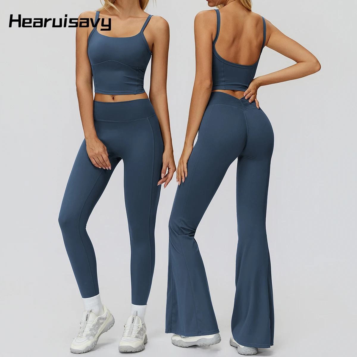 Hearuisavy مجموعة رياضية المرأة مزدوجة حزام نحى النهاية اليوغا تانك القمم تنفس الجري اللياقة البدنية عالية الخصر تجريب السراويل