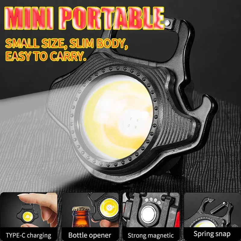 

Mini LED Flashlight Work Light Portable Pocket Flashlight Keychains USB Rechargeable for Outdoor Camping Small Light Corkscrew