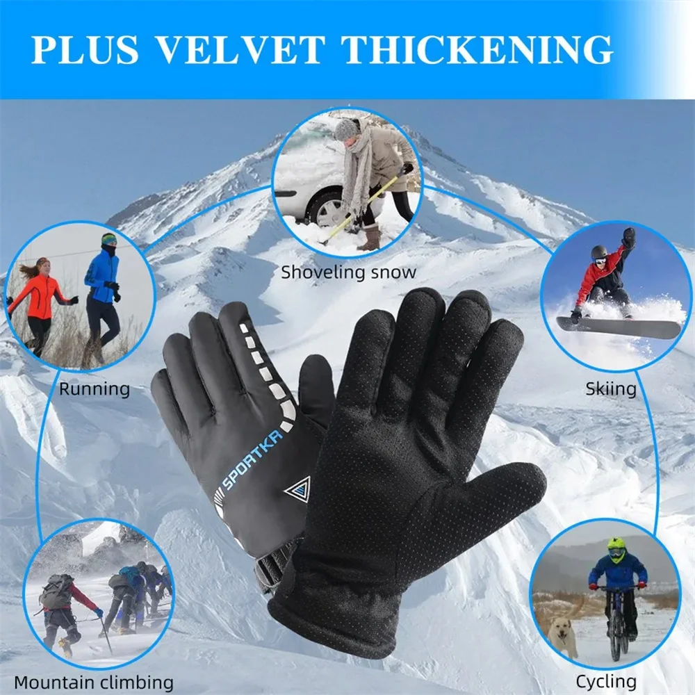 Winter Men Women Full Fingers Gloves Warm Thicken Fleece Skiing Outdoor Running Gloves Waterproof Windproof Non-Slip Mittens