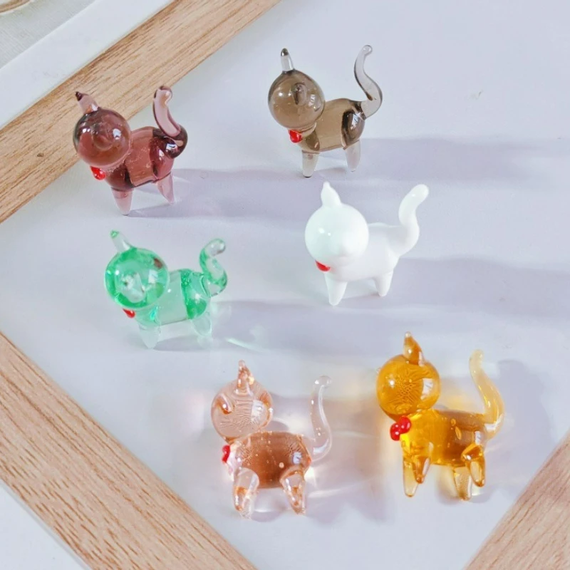 

Mini Handmade Glass Cat Ornament Cartoon Animal Handicraft Home Car Living Room Office Desktop Kawaii Small Statues Decorations