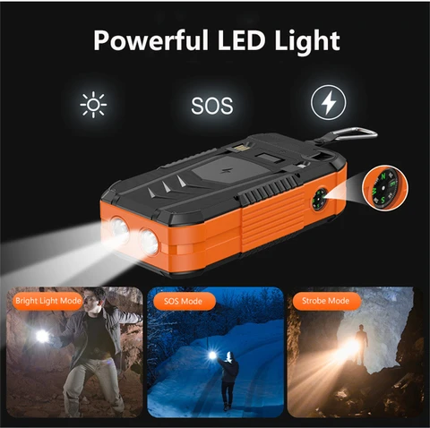 Солнечный Power Bank 40000 мАч с ручным динамо-генератором, беспроводной быстрой зарядкой, внешний аккумулятор 22.5 Вт, быстрое зарядное устройство для телефона и кемпинга