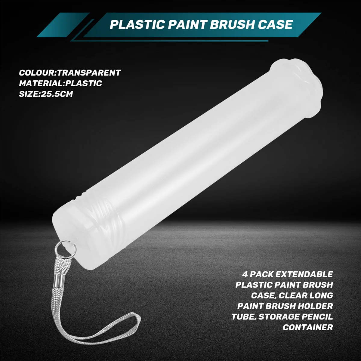 BVBV Paquete de 4 estuches de pinceles de pintura de plástico extensibles, tubo de soporte de pincel de pintura largo transparente, contenedor de lápices de almacenamiento