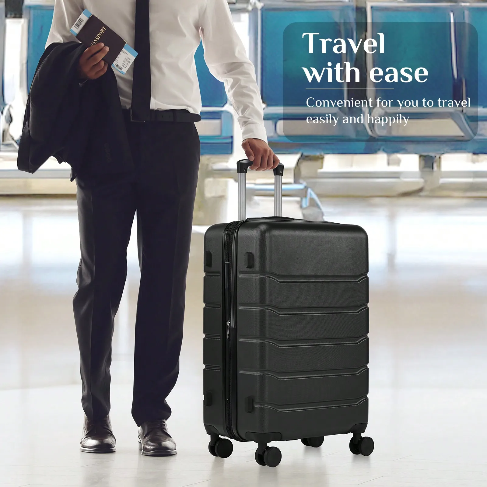 ABS Hardside Luggage, Lightweight Expandable Rolling Suitcase with 360 Degree Double Spinner Wheels and TSA Approved Lock, Durable Hard Shell Travel Luggage, Perfect School Dormitory, Cruise Trip, Business Travel and Vacation Essentials for Men and Women