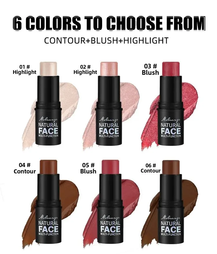 3 IN 1 Blush Eye Shadow  stick waterproof makeup Bloom Long-lasting All Day 6 COLORs Makeup Product for Enhanced Beauty