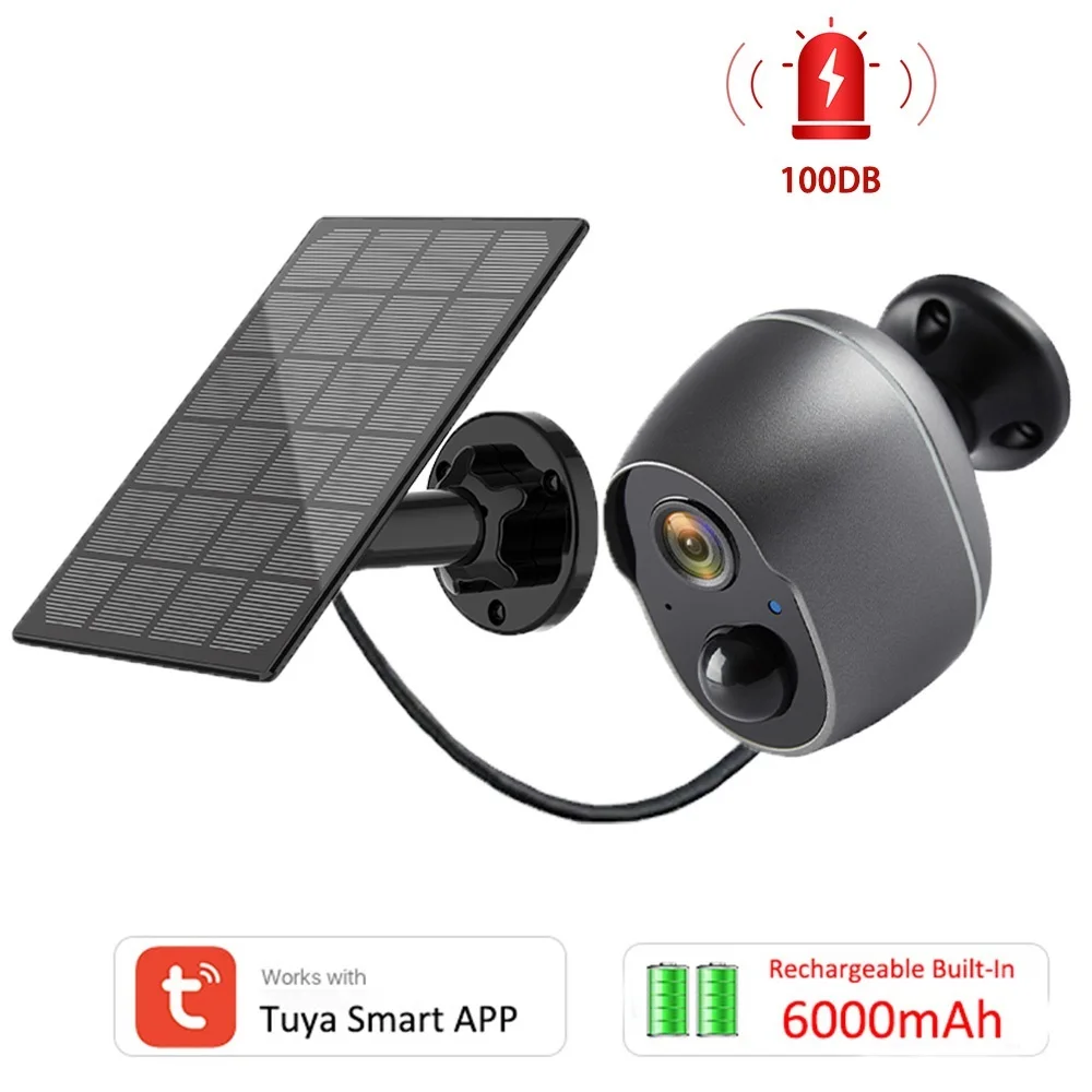 Top Wire-Free Tuya Smart 6000mAh 3.5W Solar Battery Outdoor Wireless WiFi 1080P PIR Security Protection Siren IR Camera