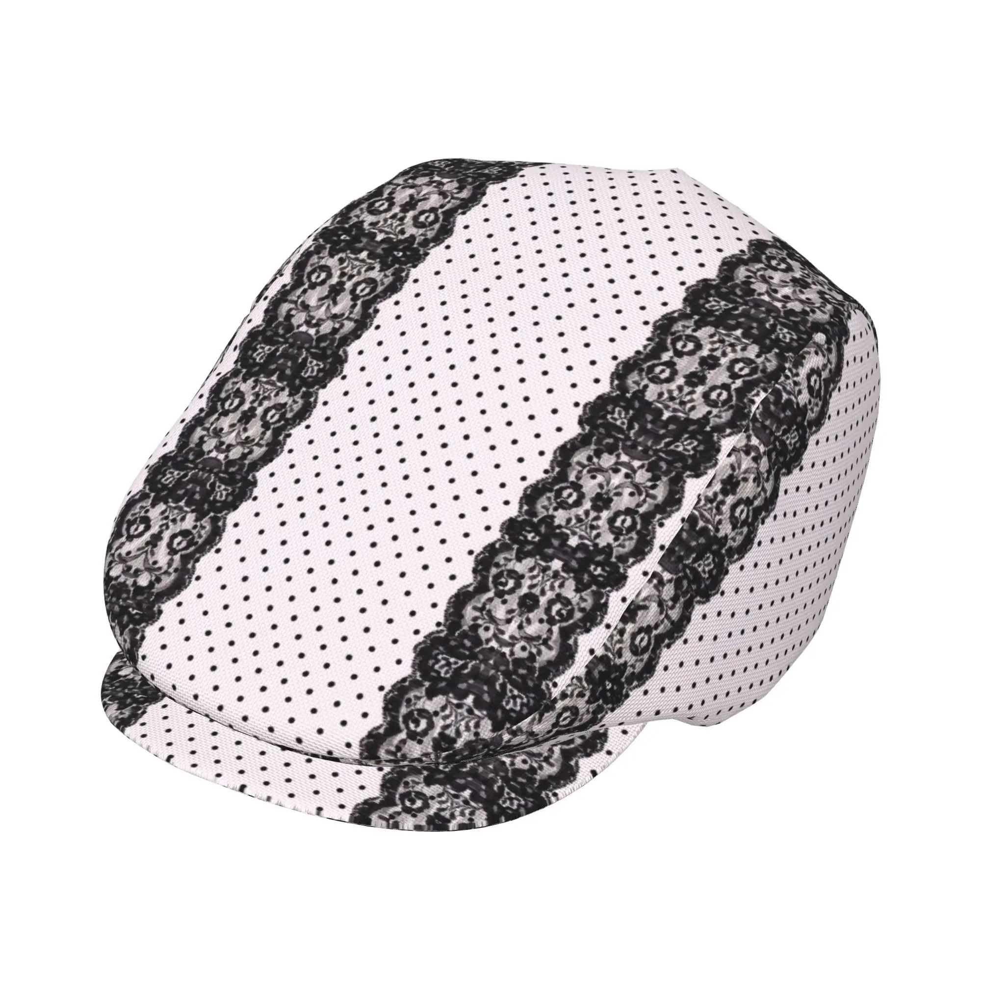 1pc Men's & Women's Black Polka Dot All-Over Print Hat - Lightweight Flat-Top Newsboy Cap, Beret, Irish Driver Cap Suitable for