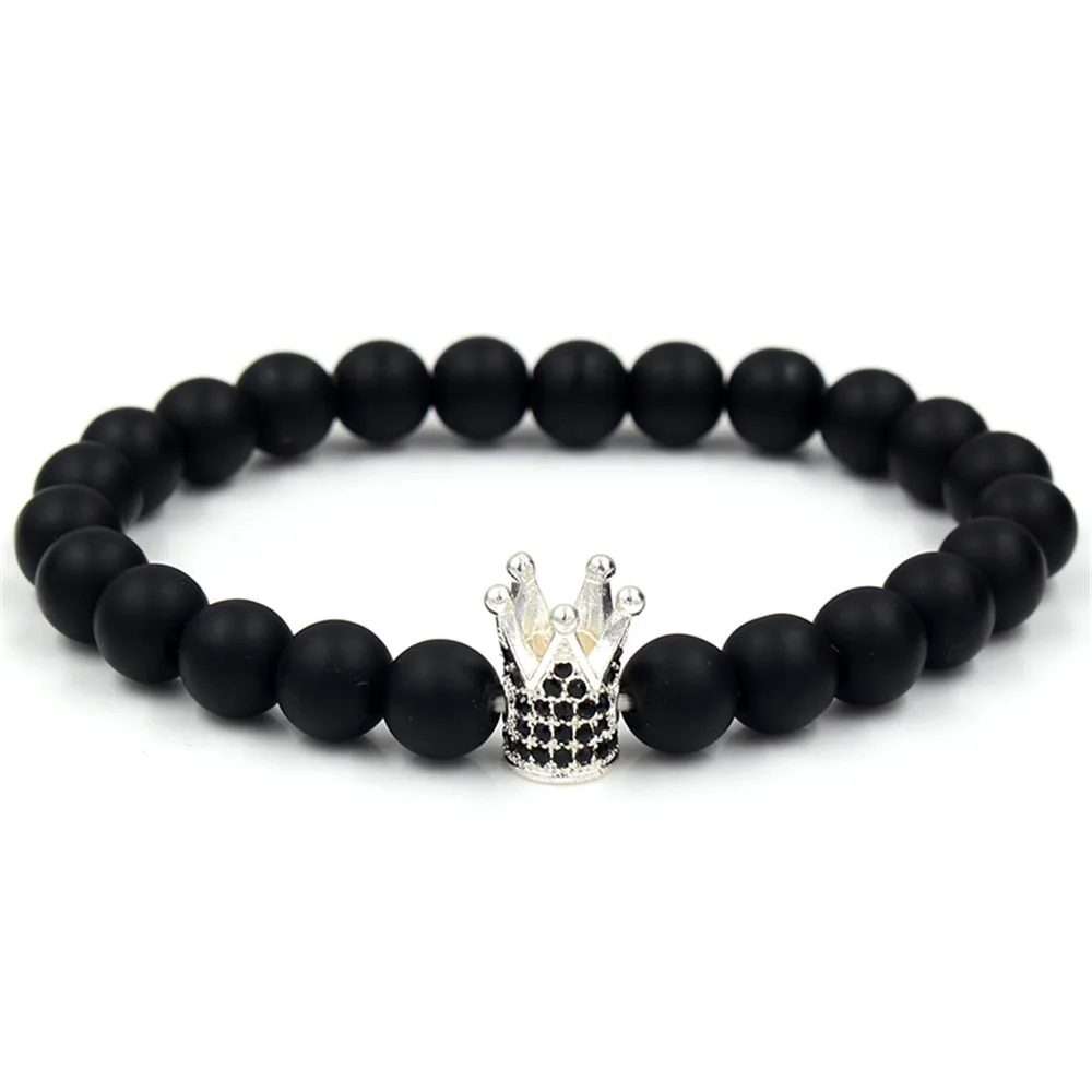 

Европейский и американский модный минималистичный черный браслет из пескоструйного камня с микроинкрустацией цирконом Корона для пары ювелирные изделия праздничный подарок